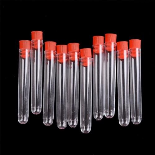 10pcs/lot 12*100mm Vial Sample Containers Plastic Transparent Laboratory Test Tubes With Lids Lab Supplies