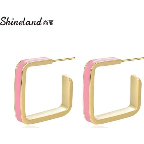 Shineland New Fashion Colorful Enamel Geometric Stud Earrings for Women Statement Romantic Party Wedding Jewelry Gift