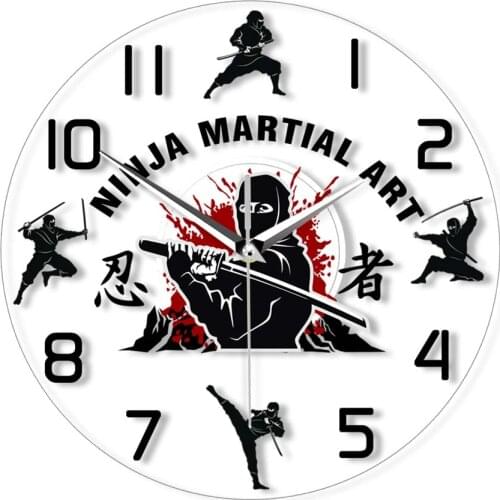 Ninja Warrior Modern Design Wall Clock Medieval Martial Art Home Decor Japanese Assassins Fighter Silent Non-ticking Wall Clock