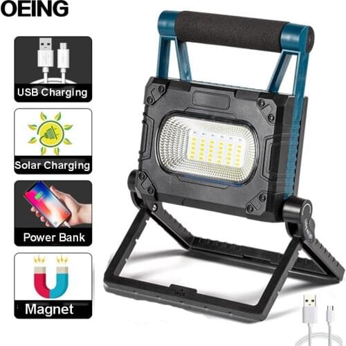 Super Bright LED Portable Work Light Solar Rechargeable Searchlight With Magnet And Power Display Work Lamp Power Bank Emergency