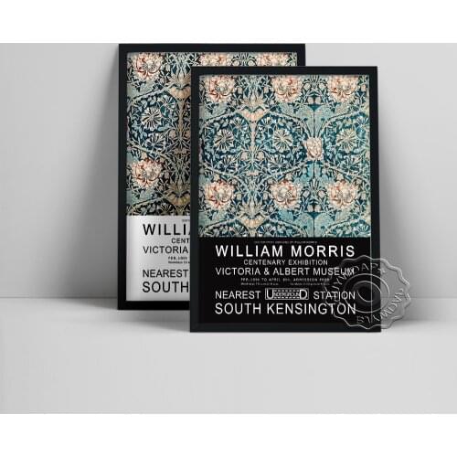 William Morris Textile Pattern Floral Print Poster, Botanical Fabric Designs Exhibition Museum Canvas Painting, Wall Art Decor