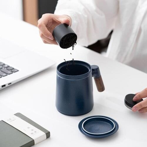 Japanese-style Vintage Ceramic Coffee Mug Tumbler Rust Glaze Tea Milk Beer Mug with Wood Handle Water Cup Home Office Drinkware