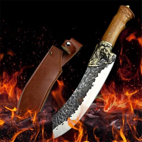 High carbon steel forging knife hand-made by chef tang, sliced with kitchen knife, butcher knife with Knife Cover Case Sheath