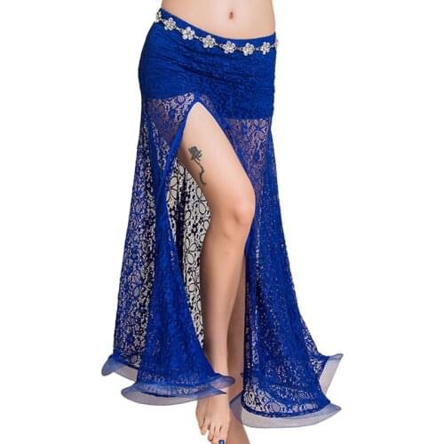 2018 New Belly Dancing Clothes Professional Long Fish Tail Skirts Wrapped Skirt Lace Women Belly Dance Skirts with Ruffles