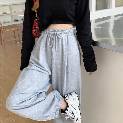 Womens Pants Y2k Harajuku Gray Sweatpants 2021 Autumn New Baggy Pants Korean Sports Pants Balck Jogger Trousers Streetwear