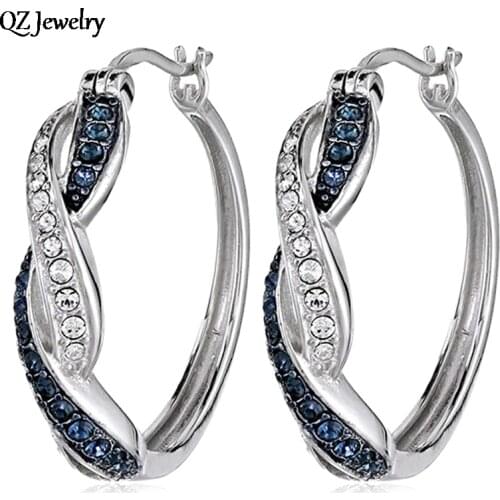 Female Circle Zircon Earrings Elegant Handmade White Blue Crystal Bride Wedding Engagement Flower Earrings for Women Girls Gifts