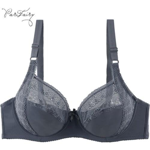 PairFairy Womens Perspective Lace Unlined Bra Sexy Bralette Lingerie D E F Cup Floral Brassiere Sexy Underwear Plus Size 80-105