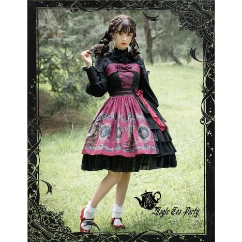 Gothic vintage sweet lolita dress falbala patchwork bowknot printing cardigan victorian dress kawaii girl gothic lolita jsk cos