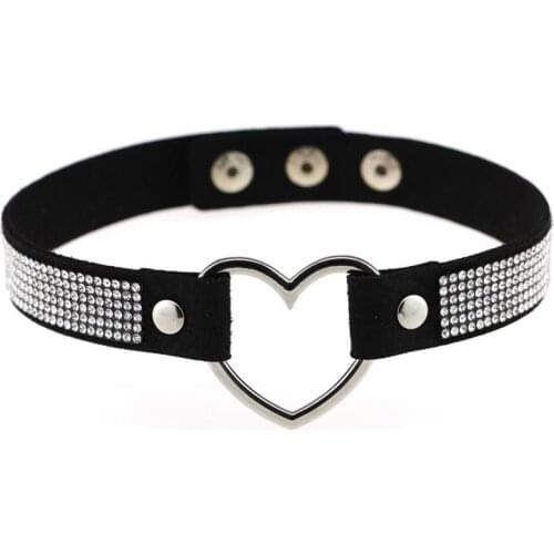 1pc Heart Decor Choker Shining Rhinestone Fake Leather Choker Necklace Punk Style Choker Collar Jewelry Accessories