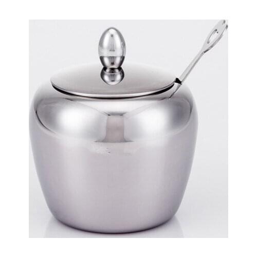 1PC Fashion 304 Stainless steel spice jar Seasoning Box Condiment box Castor Sugar Bowl with Spoon Kitchen Supplies OK 0632