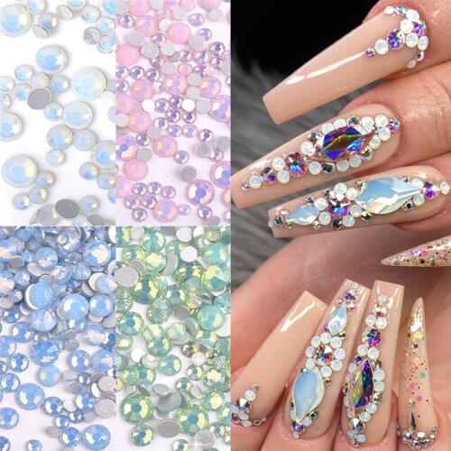 1 Pack 3D Opal Nail Rhinestone Mixed Size Shiny Crystal AB Flat Back Glass Nail Art Decorations DIY Jewelry Manicure Gems