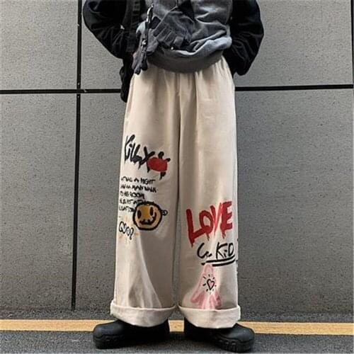 100% Cotton Trousers Cool Autumn Mens Devil Print Loose Sweatpants Hip Hop Streetwear Male Pencil Pants Funny Japan Punk Pants