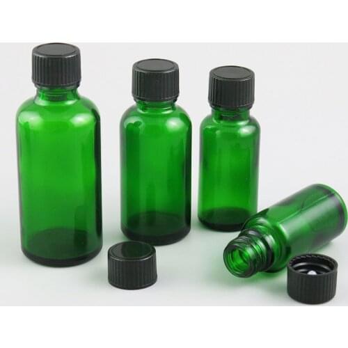 360pcs Essential Oil Green Glass Bottle with Plastic Black Cap Empty Cosmetic Containers 5ml 10ml 15ml 20ml 30ml 50ml 100ml