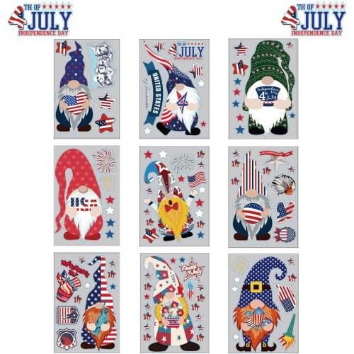9 Pcs Independence Day Window Cling 4th Of July Faceless Doll Gnome Window Clings American Patriotic Memorial Day Sticker Figure
