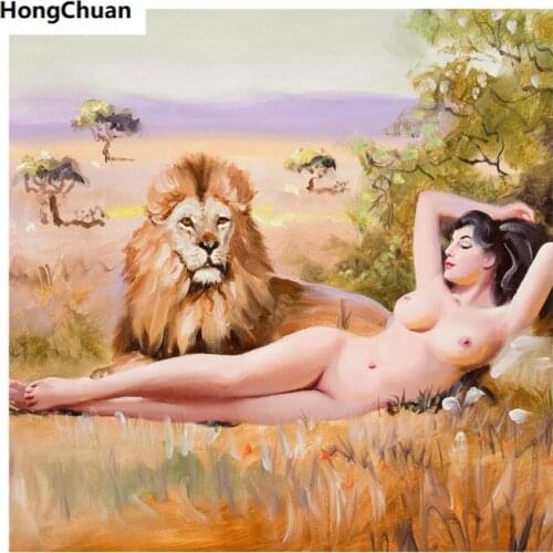 New love sexy woman with lion 5D DIY square/round diamond painting mosaic cross stitch home decoration mural Christmas gift