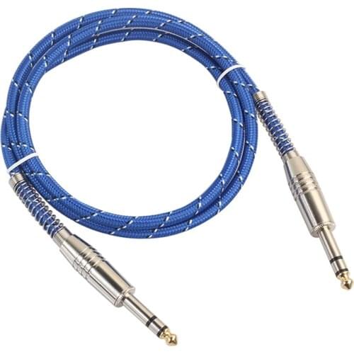 6.35mm to 6.35mm Audio Cable Male to Male For Electric Guitar Mixer Stereo Cable(1 Meter), Blue+Silver