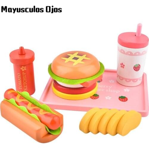 Wooden Hamburger Toy Strawberry Simulation Hamburger Hot Dog Group Children Play House Kitchen Toy Boy And Girl
