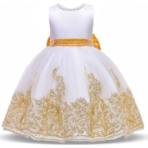2021 Summer Golden Bow Kids Backless Dress For Girl Children Costume Embroidery Party Princess Dresses Girls Vestido Clothes