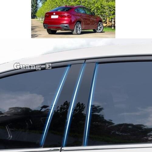 For BMW X6 XDrive 2015 2016 2017 Car PC Material Pillar Post Cover Door Trim Window Piano Black Molding Sticker Plate 8pcs