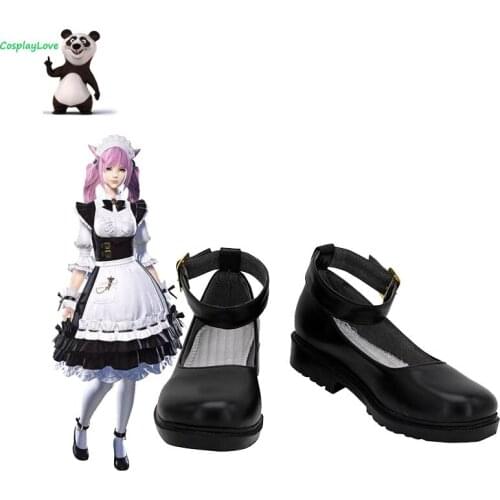 Final Fantasy XIV Housemaids Apron Dress Black Cosplay Shoes Long Boots Newest Custom Made For Female Male CosplayLove
