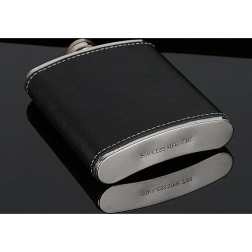 100PCS Food Grade Stainless Steel 5oz/6oz/7oz Flask Premium PU Leather Whisky Hip Flask Portable Mini Alcohol Pot Wine Glasses