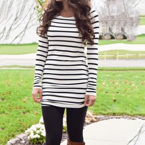 Stripe Long Sleeve T-shirt Casual Top O-neck Tops for Womens New Fall Winter Clothing Slim Long Tshirt Streetwear Ladies Top