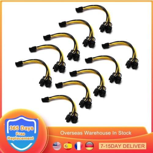 10Pcs 8 Pin PCI Express to Dual PCIE 6+2 Pin Power Cable BTC Motherboard Graphics Card PCI-E Mining Gpu Data Cable 20cm Splitter