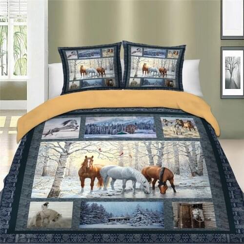 3D Horse Printed Bed Linen Retro Queen King Duvet Cover Set Twin Full Single Double Bedding Set For Teen Kid Boy with Pillowcase
