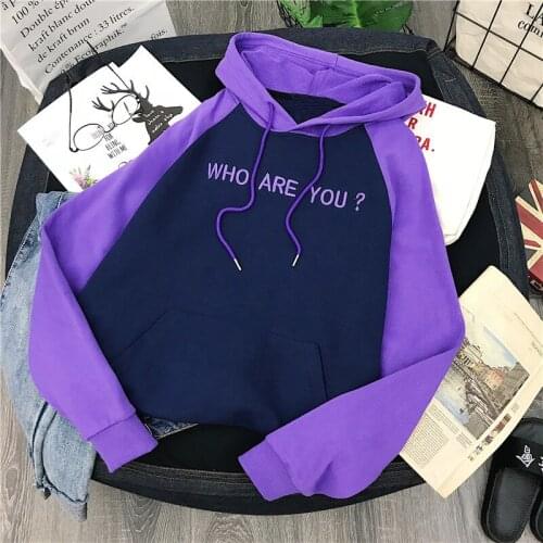 Korean version tide plus velvet female students loose Winter Sweatshirt head with hoodie purple letter embroidery women clothing