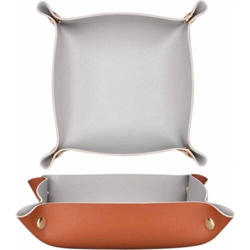 60% Hot Sale Key Storage Box Multi-purpose Snap Button Design Faux Leather Desktop Jewelry Cosmetic Plate Tray For Living Room