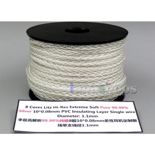 LN006246 100m 8 cores 10*0.1mm 99.99% Pure Silver Ag Earphone DIY Custom Cable Single Diameter OD:1.1mm