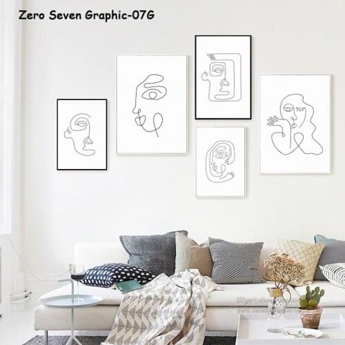 Fashion Black White Abstract Painting One Line Drawing Portrait Canvas Wall Art Pictures Poster Print For Living Room Decoration