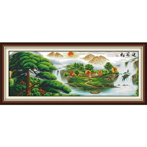 Guest-greeting pine(9) cross stitch kit China river 14ct 11ct count printed canvas stitching embroidery DIY handmade needlework