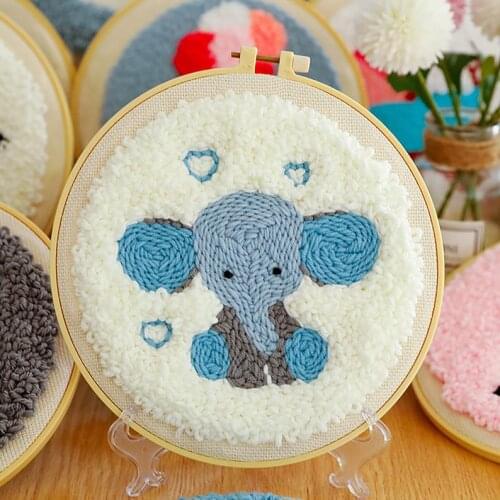 Lovely elephant punch needle kits for kids, DIY embroidery kit, punch needle pattern with yarn, punch needle kit for beginner