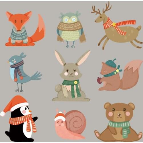 Small Animal Set Sticker On Clothes Diy Heat Transfer Appliqued Tops Vinyl Fashion Thermal Stickers Iron On Shoes Socks