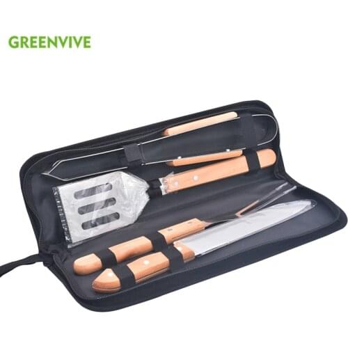 4pcs Stainless Steel Barbecue Fork Tongs Skewer Sets BBQ Roasting Grilling Tool Spatula Roasting Shovel Tongs Set