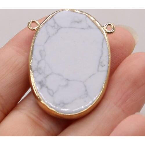 Natural Gem Egg-shaped Gilt Edge White Turquoise Double Hole DIY Elegant Charm Necklace Sweater Chain Jewelry Accessories Gift
