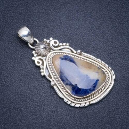 Natural Navy Sodalite Handmade Unique 925 Sterling Silver Pendant 1.75" A0336