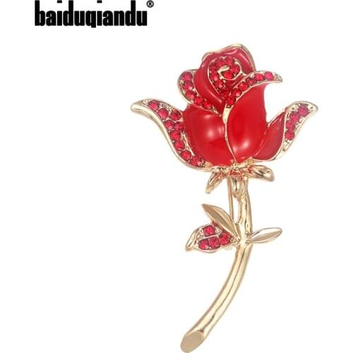 Baiduqiandu New Arrival Red or Blue Enameled Rose Flower Brooch Pins Fashion Dress Accessories Jewelry for Women