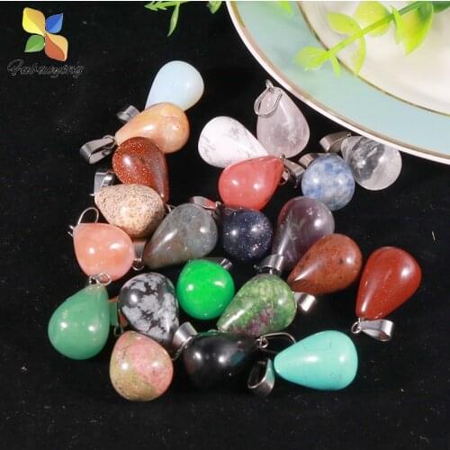 Wholesale 50Pcs Hot Charms Mixed Color Round Water Drop Teardrop Stone Pendants Diy Jewelry Making For Women Gift