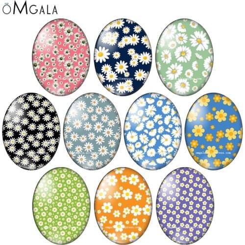 New Beauty Colorful Daisy Flowers Patterns 13x18mm/18x25mm/30x40mm Oval photo glass cabochon flat back Making findings