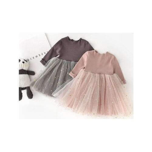 Baby Girls Dress Long Sleeves Mesh Sequin Splice Infant Dresses Princesses Girl Dresses for Party and Wedding 2019 Spring Autumn