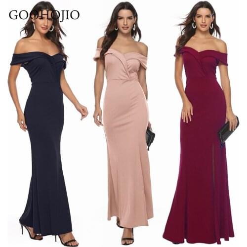 GOOHOJIO 2021 New Spring and Autumn Temperament Evening Dress Women V-neck Split Dresses for Women Backless Women fashion Dress