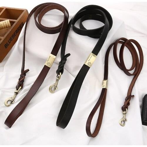 VZZ Genuine Leather Dog Leash 1.2/2.0cm 120cm Real Leather Pet Leads Training Leash for Small Medium Large Dogs Pet Products