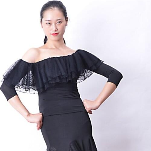 Sexy fashion ballroom quality modern Latin dance gauze top for women/female/girl/lady vogue practice costume performance wears