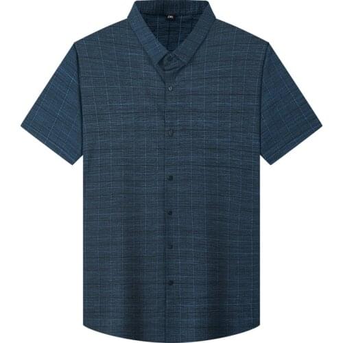 Plus size mens summer short-sleeved shirt Fashion casual classic style plaid shirt VROKINO brand