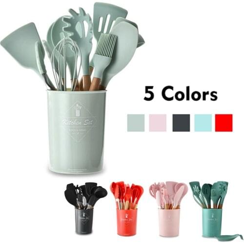 Silicone Kitchenware Cookware Cooking Utensils Set Heat Resistant Non-Stick Kitchen Accessories Gadgets Cook Tools Kit 5 Color