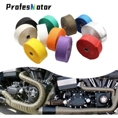5cm*5M 10M 15M Motorcycle Exhaust Heat Wrap Thermal Exhaust Tape for Motorcycle Fiberglass Heat Shield Tape with Stainless Ties