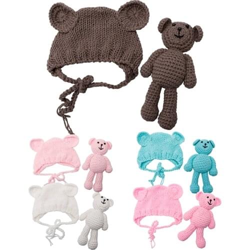 Newborn Baby Girl Boy Photography Prop Photo Crochet Knit Costume Bear +Hat Set