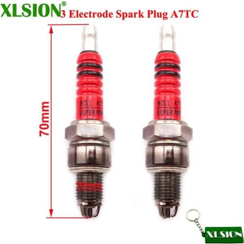 XLSION 2x Performance 3 Electrode Spark Plug A7TC For ATV Quad Moped Scooter Pit Dirt Bike Motorbike